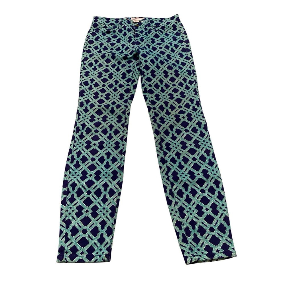 Vineyard Vines Women Pants Size 2 Blue Teal Lattice Geometric Stretch Denim